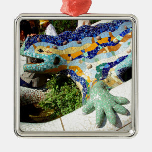Gaudi-Echsen-Mosaike Silbernes Ornament