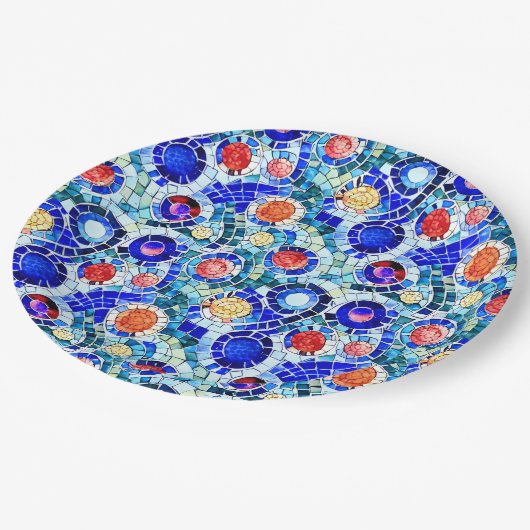Gaudi Inspiriert Multicolor-Mosaikmuster Pappteller (Schrägansicht)