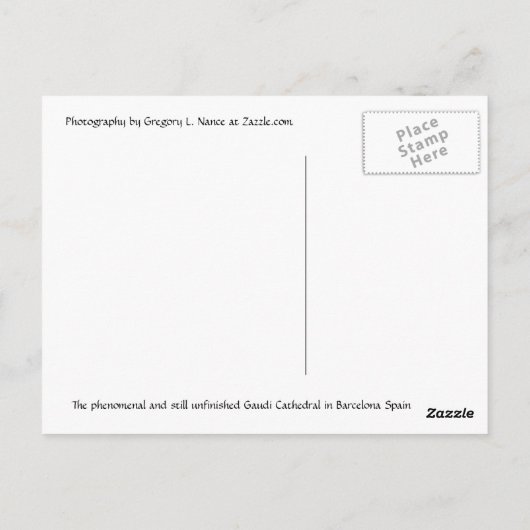 Gaudi Kathedrale, Postkarte Barcelonas Spanien (Rückseite)