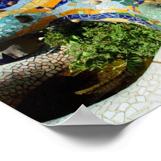 Gaudi Lizard Hand & Green Blume Poster (Ecke)