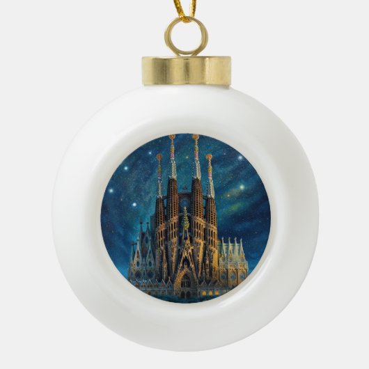 Gaudis Starry Dream | Barcelona Sagrada Familia Keramik Kugel-Ornament (Vorderseite)