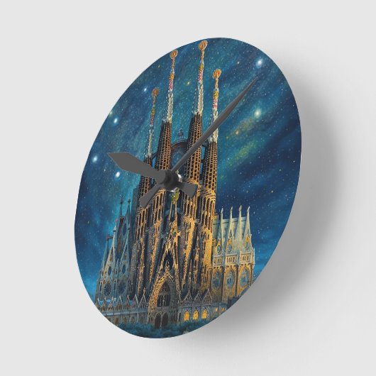 Gaudis Starry Dream | Barcelona Sagrada Familia Runde Wanduhr (Winkel)