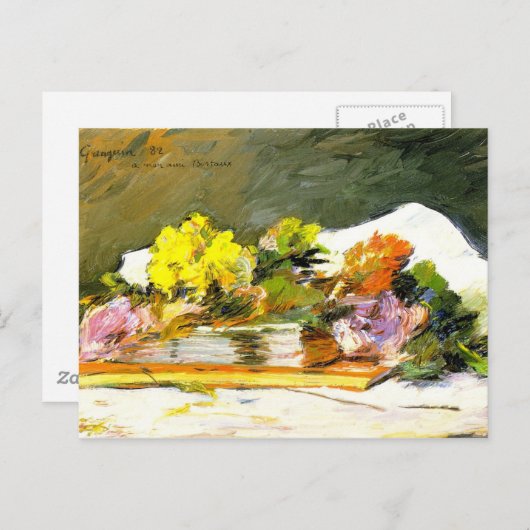 Gauguin - Blume und Bücher Postkarte (Vorne/Hinten)
