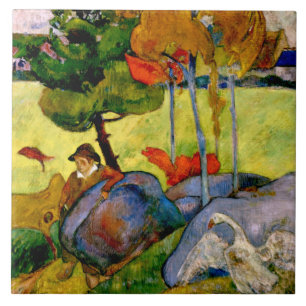 Gauguin - Bretonischer Junge in einer Landschaft Fliese