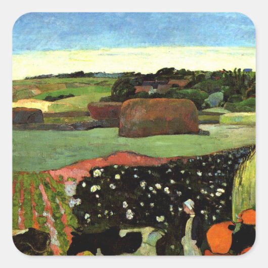 Gauguin - Hystacks in der Bretagne, Quadratischer Aufkleber (Vorderseite)