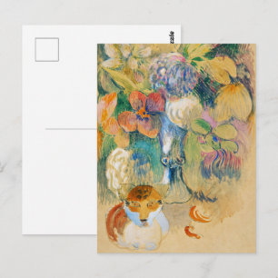 Gauguin Stillleben mit Katze Vintage-Blumenkunst Postkarte