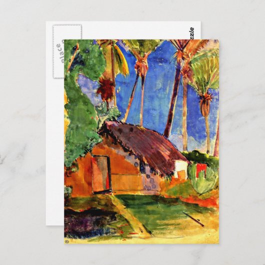 Gauguin - Strohhütte unter Palmen Postkarte (Vorne/Hinten)