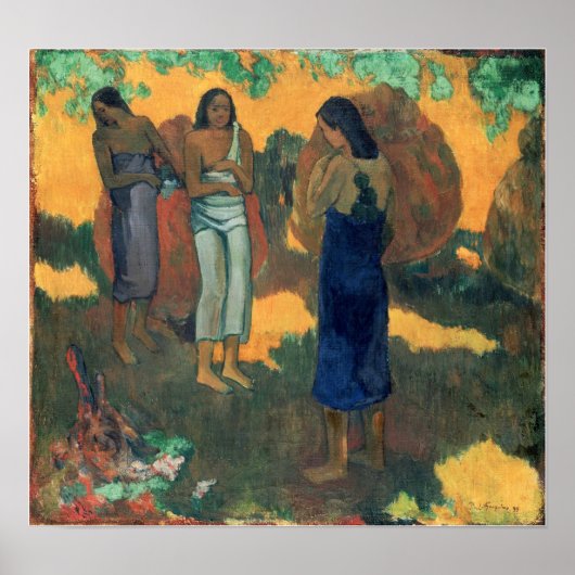 Gauguin - Tahitianische Frauen, Gelber Hintergrund Poster (Vorne)