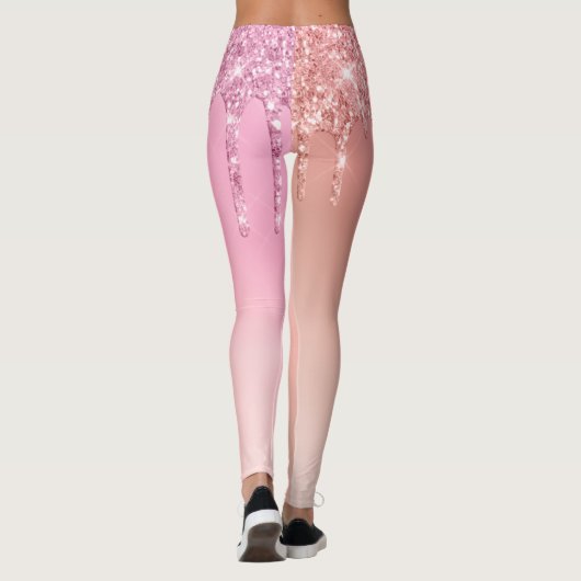 Gaumenrosa Goldgold und Glitzer-Tropfen Leggings (Rückseite)