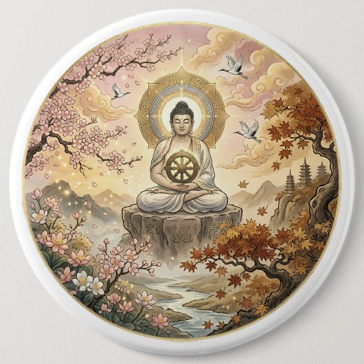 Gautam-Buddh-Meditations-Kunst-Button - Friedvolle Button (Vorderseite)