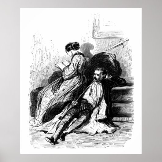 Gavarni: Mann raucht eine lange Pfeife Poster (Vorne)