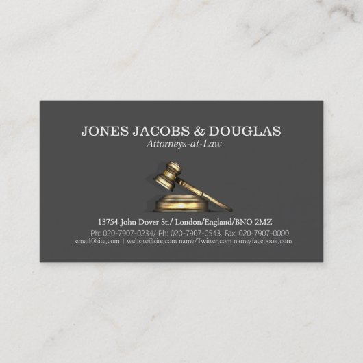 Gavel Lawyer Attorney Law Firm Business Card Visitenkarte (Vorderseite)