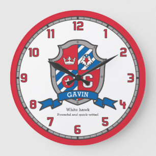 Gavin-Jungen-Name: Heraldry Schildvogel Große Wanduhr