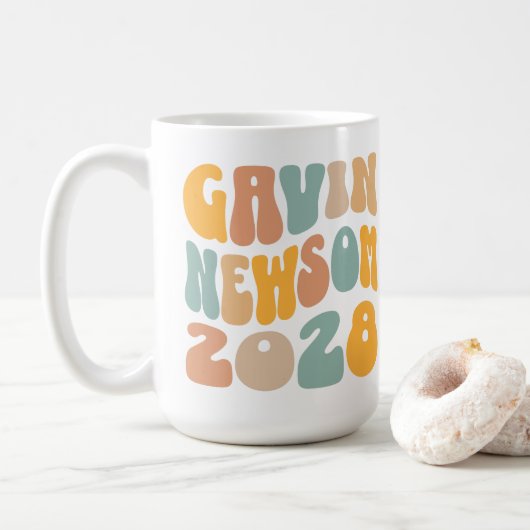 Gavin Newsom 2028 für den Text von Präsident Wavy Kaffeetasse (Mit Donut)