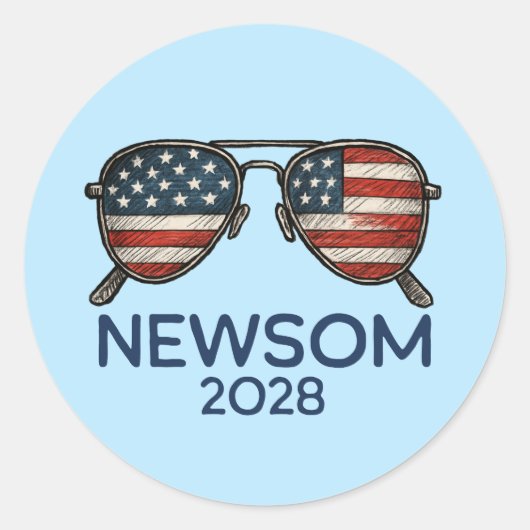 Gavin Newsom 2028 für Präsident Sonnenbrille Runder Aufkleber (Vorderseite)