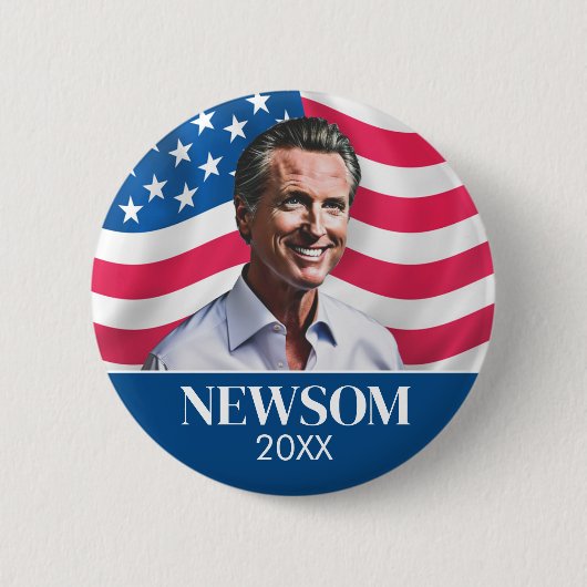 Gavin Newsom Campaign Foto mit Flagge Button (Vorderseite)