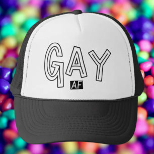 Gay AF Schwarz-Weiß-Typografie Truckerkappe