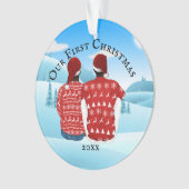 Gay African American Mr. and Mr. Ehepaar FOTO Wint Ornament (Vorderseite)