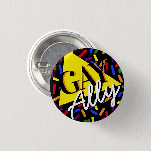 Gay Ally Rainbow Sprinkles 90s Memphis Style Button (Vorne & Hinten)