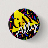 Gay Ally Rainbow Sprinkles 90s Memphis Style Button (Vorderseite)