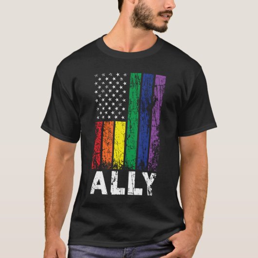 Gay Ally USA Patriotic Rainbow Flag Gay Pride 4. T-Shirt (Vorderseite)