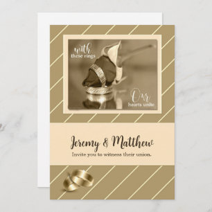 Gay and Lesbian Wedding Invitation Taupe Pinstripe Einladung