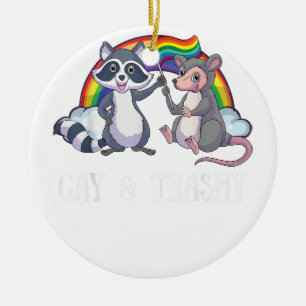 Gay and Trashy Possum Raccoon Rainbow Flag LGBT Ga Keramik Ornament