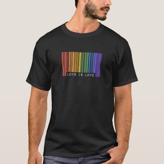 Gay Barcode Liebe ist Liebe Niedlich Alu Rainbow L T-Shirt (Vorderseite)