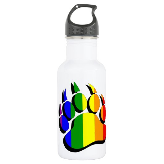 Gay Bear Calle Regenbogen mit schwarzem Schatten Trinkflasche (Vorderseite)