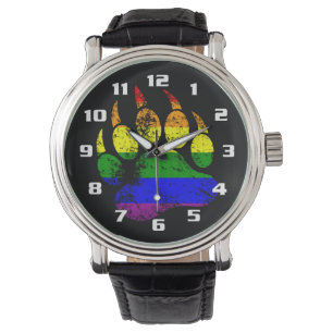 Gay Bear Pride Distressed Regenbogenflagge Bärenpf Armbanduhr