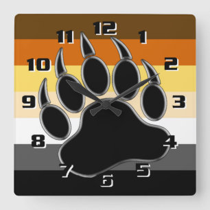 Gay Bear Pride Flag Bear Paw Quadratische Wanduhr