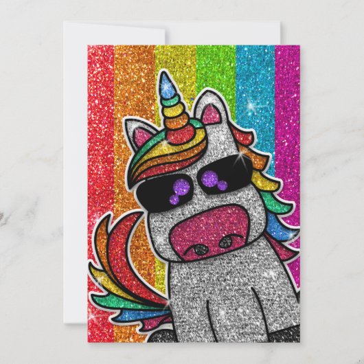 Gay Birthday Party Rainbow Glitzer Unicorn LGBT+ Einladung (Vorderseite)