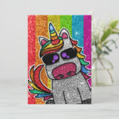 Gay Birthday Party Rainbow Glitzer Unicorn LGBT+ Einladung (Stehend Vorderseite)