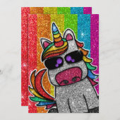 Gay Birthday Party Rainbow Glitzer Unicorn LGBT+ Einladung (Vorne/Hinten)