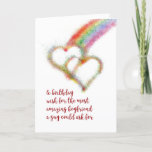 Gay Birthday Wish for Boyfriend, Hearts Karte<br><div class="desc">Wünschen Sie Ihrem Partner,  dem phantastischsten Freund,  den ein Typ gefragt haben könnte,  einen glücklichen Geburtstag mit dieser farbenfrohen Grußkarte,  die ein helles Airbrush-Effekt-Bild von zwei ineinander greifenden Herzen hat,  die sich am Ende eines Regenbogens gebildet haben.</div>