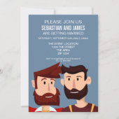 Gay Cartoon Grooms mit verheirateten Bärten Einladung (Vorderseite)