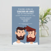 Gay Cartoon Grooms mit verheirateten Bärten Einladung (Stehend Vorderseite)
