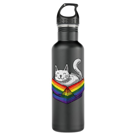 Gay Cat Pride Rainbow Niedlich Kitten Kitty Proud Edelstahlflasche (Vorderseite)