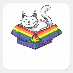 Gay Cat Pride Rainbow Niedlich Kitten Kitty Proud  Quadratischer Aufkleber