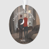 Gay Caucasia Paar gemütliche Lounge Schnee| FOTO Ornament (Vorderseite)