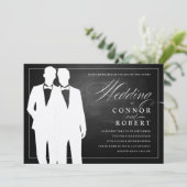 Gay Chalkboard Hochzeit von zwei großen Silhouette Einladung (Stehend Vorderseite)