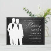 Gay Chalkboard Hochzeit von zwei großen Silhouette Einladung (Stehend Vorderseite)