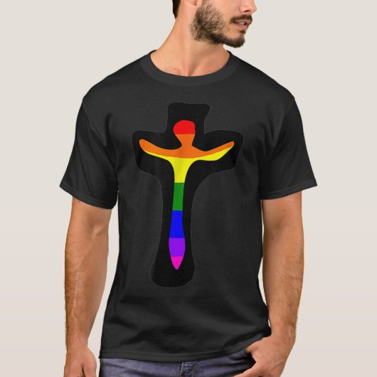 Gay Christlich Crucifix Rainbow Cross Pride Mens T-Shirt (Vorderseite)