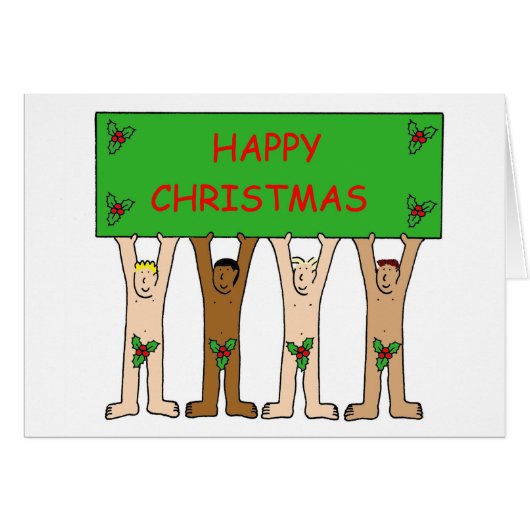 Gay Christmas Cartoon Men Wear Holly (Vorderseite (Horizontal))