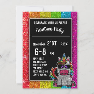 Gay Christmas Party Rainbow Glitzer Unicorn LGBT+ Einladung