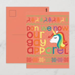 Gay Christmas Rainbow Unicorn Don We Now Our Gay Postkarte