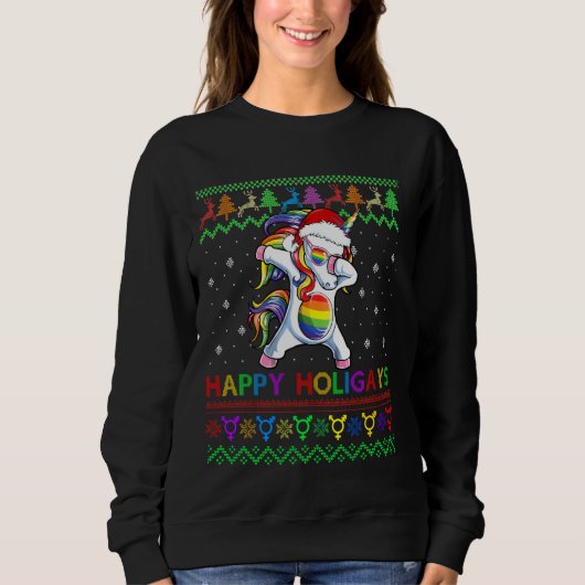 Gay Christmas Sweater Happy Holigays Rainbow Dabbi Sweatshirt (Vorderseite)