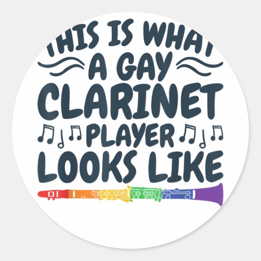 Gay Clarinet Player LGBTQ Rainbow Instrument Runder Aufkleber (Vorderseite)