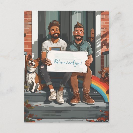 Gay Couple and Pet Dog Postkarte (Vorderseite)