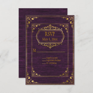 Gay Couple Brown Barnwood and Gold Frames Wedding RSVP Karte